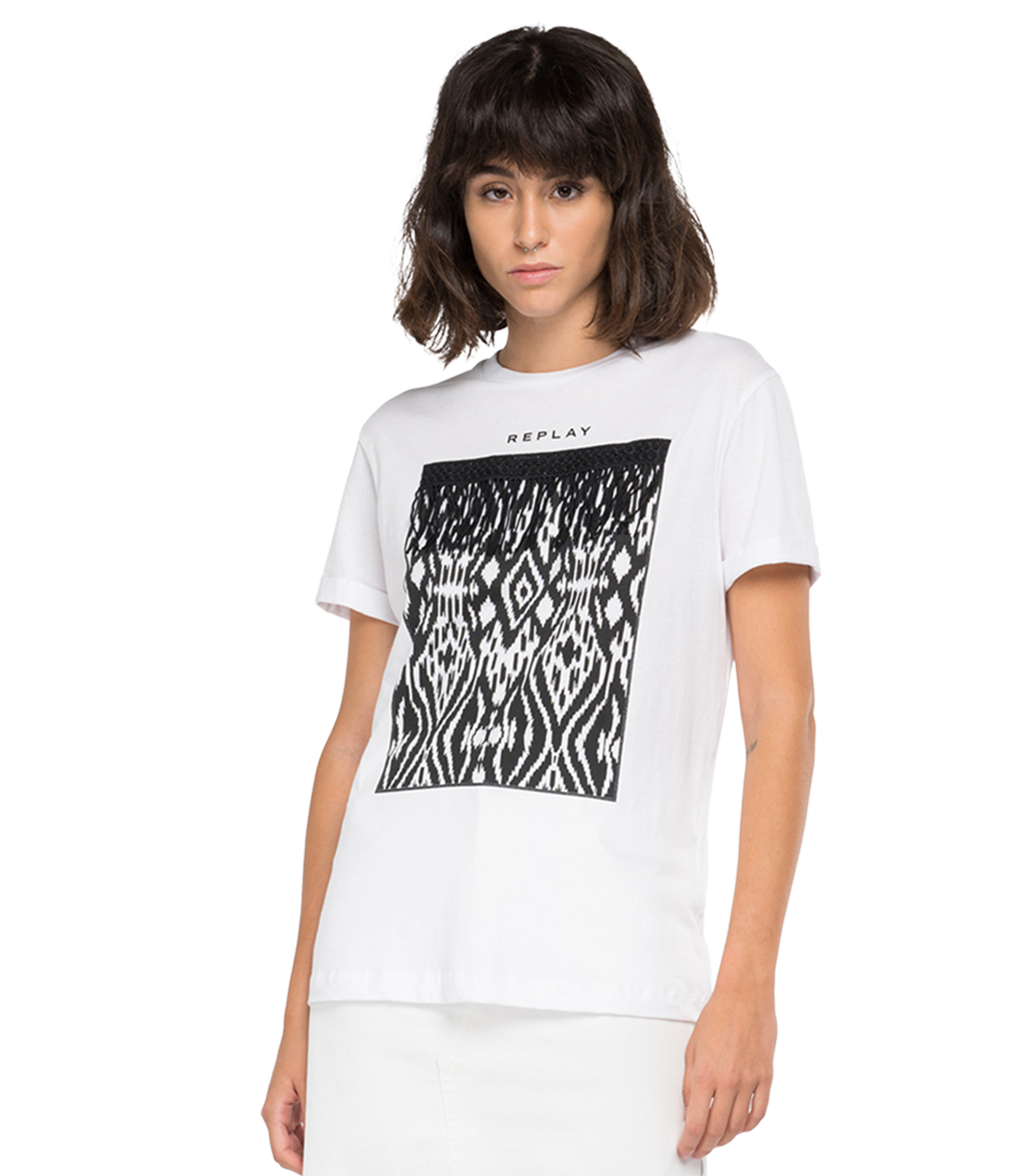 ライトコットンジャージーTシャツイカットプリント 詳細画像 オプティカルホワイト 1